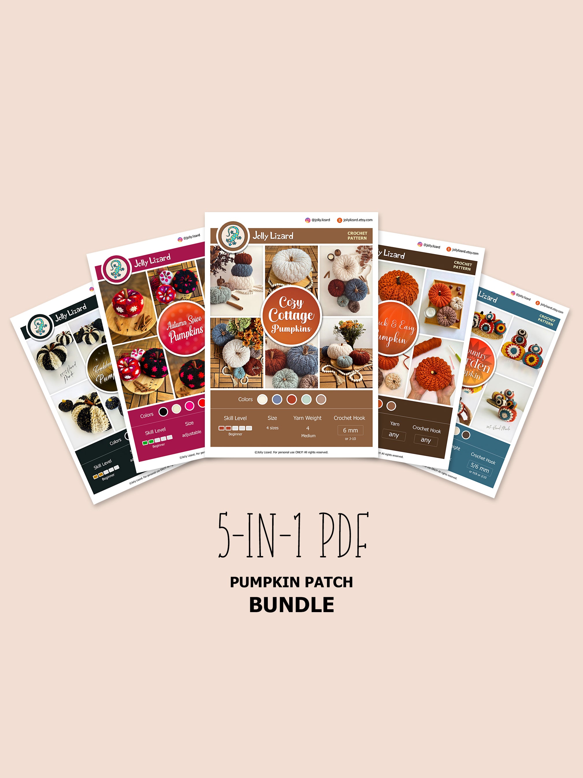 5 printable PDF patterns for a pumpkin patch bundle