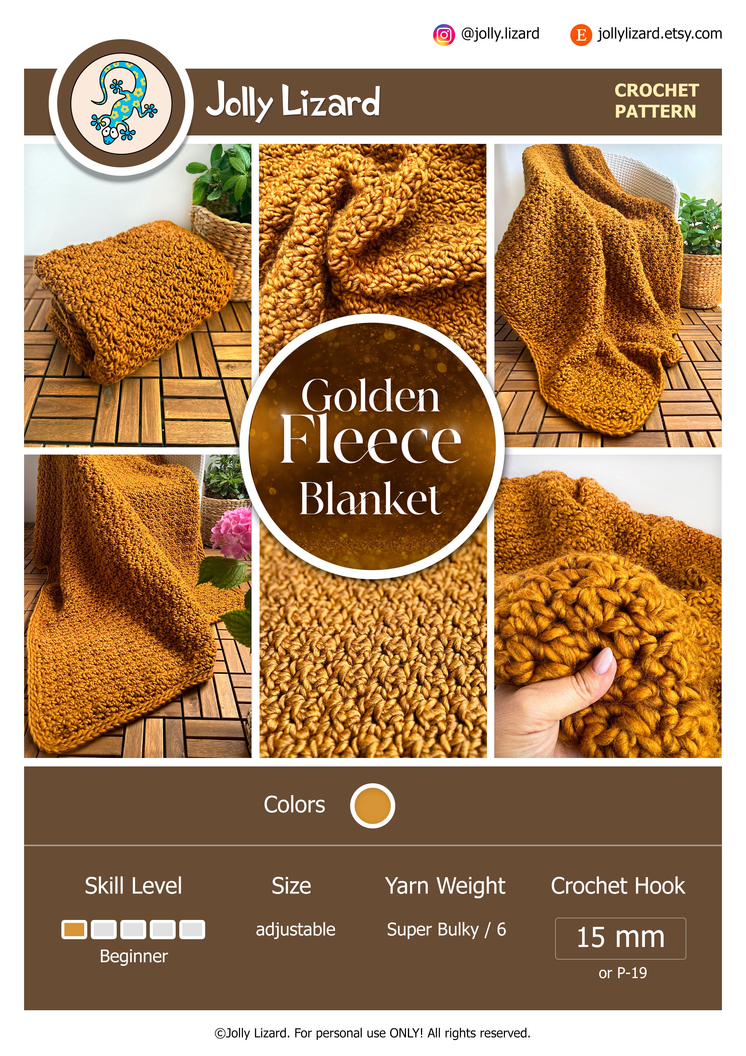 Golden Fleece Blanket CROCHET PATTERN – Jolly Lizard