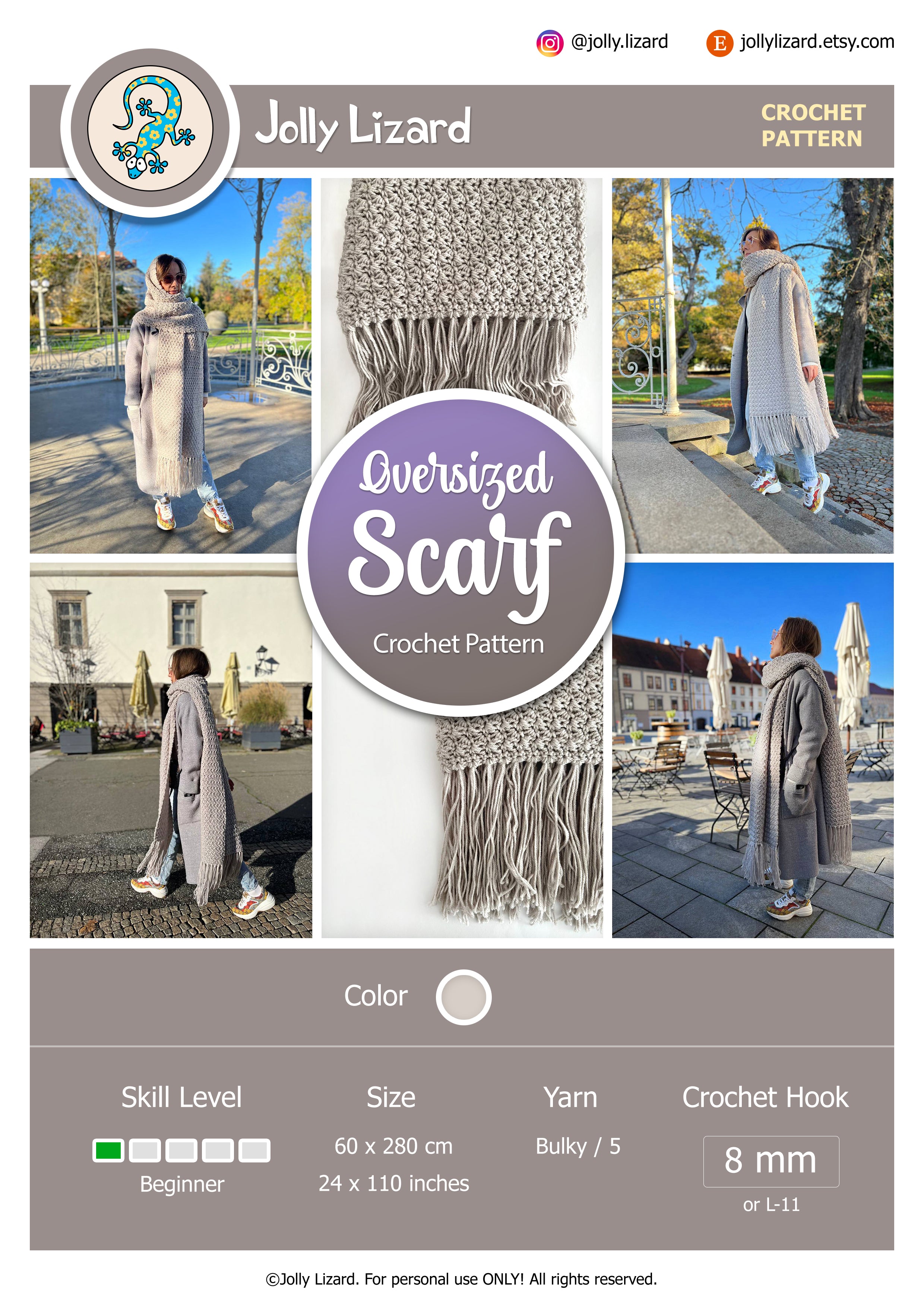 Oversized Blanket Scarf CROCHET PATTERN – Jolly Lizard