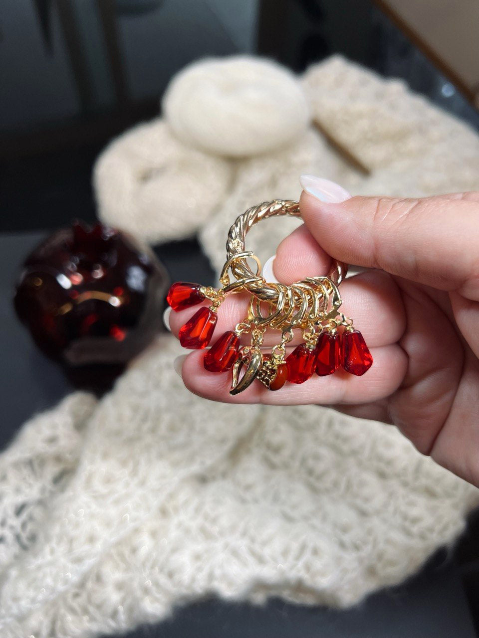 Pomegranate Love Stitch Markers Set of 8 with Holder