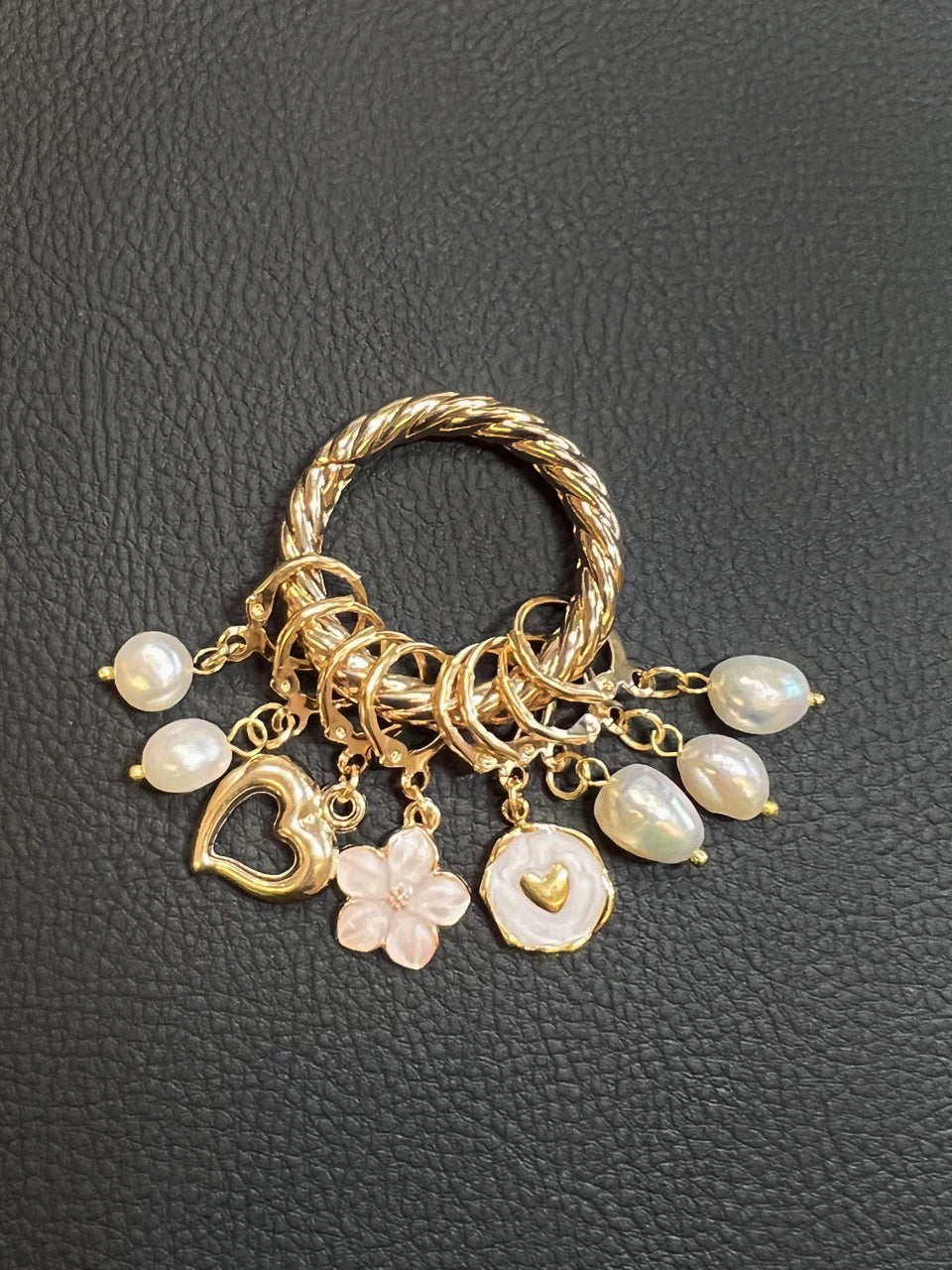 White Blossom Stitch Markers Set of 8 with Holder