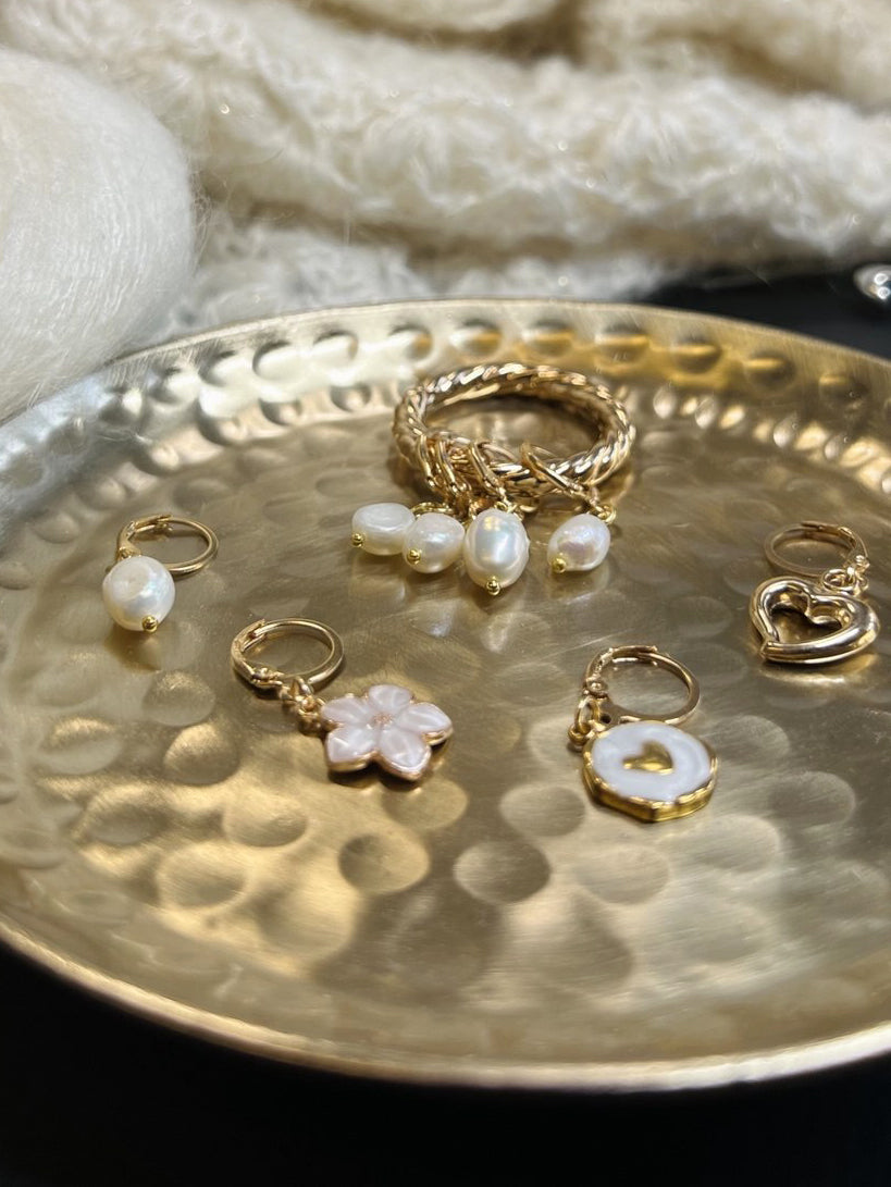White Blossom Stitch Markers Set of 8 with Holder
