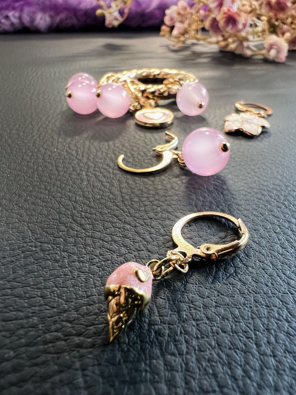 Pink Ice Cream Stitch Markers Set of 8 with Holder