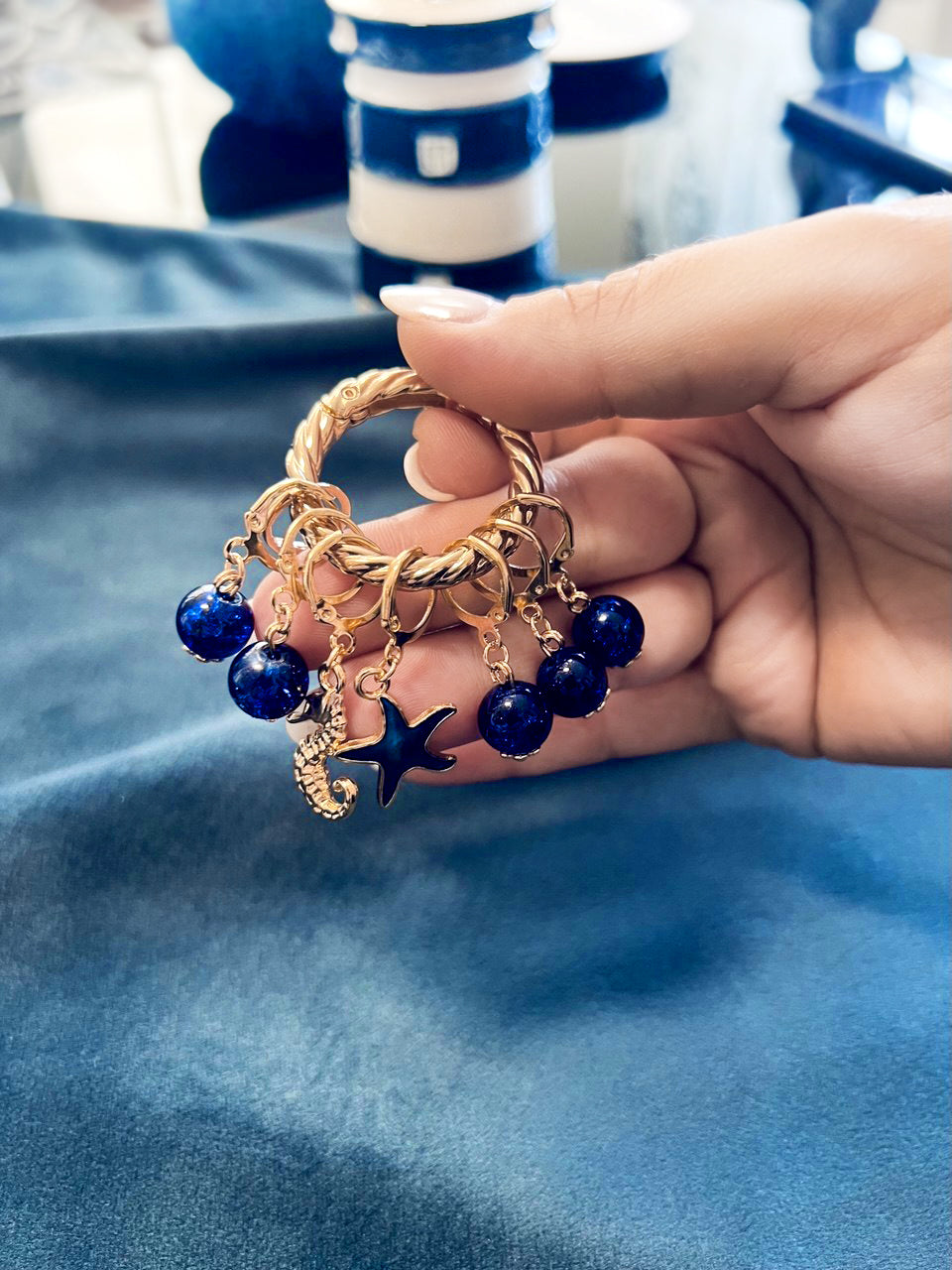 Deep Blue Sea Stitch Markers Set of 8 with Holder