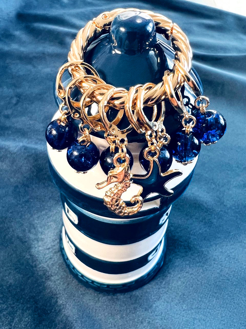 Deep Blue Sea Stitch Markers Set of 8 with Holder