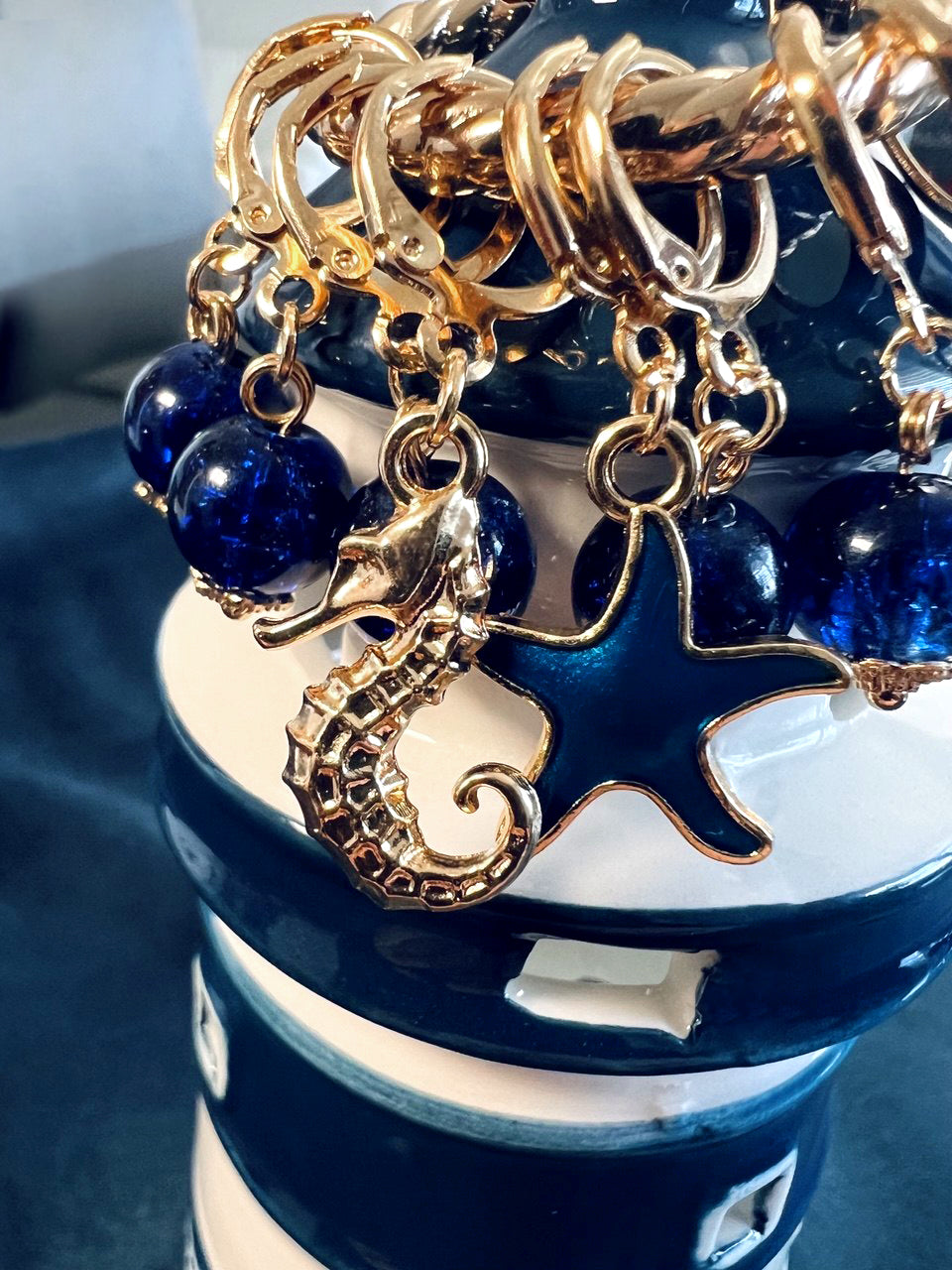 Deep Blue Sea Stitch Markers Set of 8 with Holder