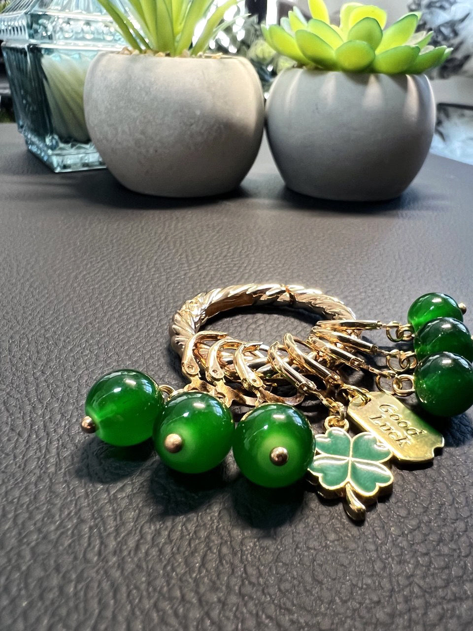 Lucky Clover Stitch Markers Set of 8 with Holder