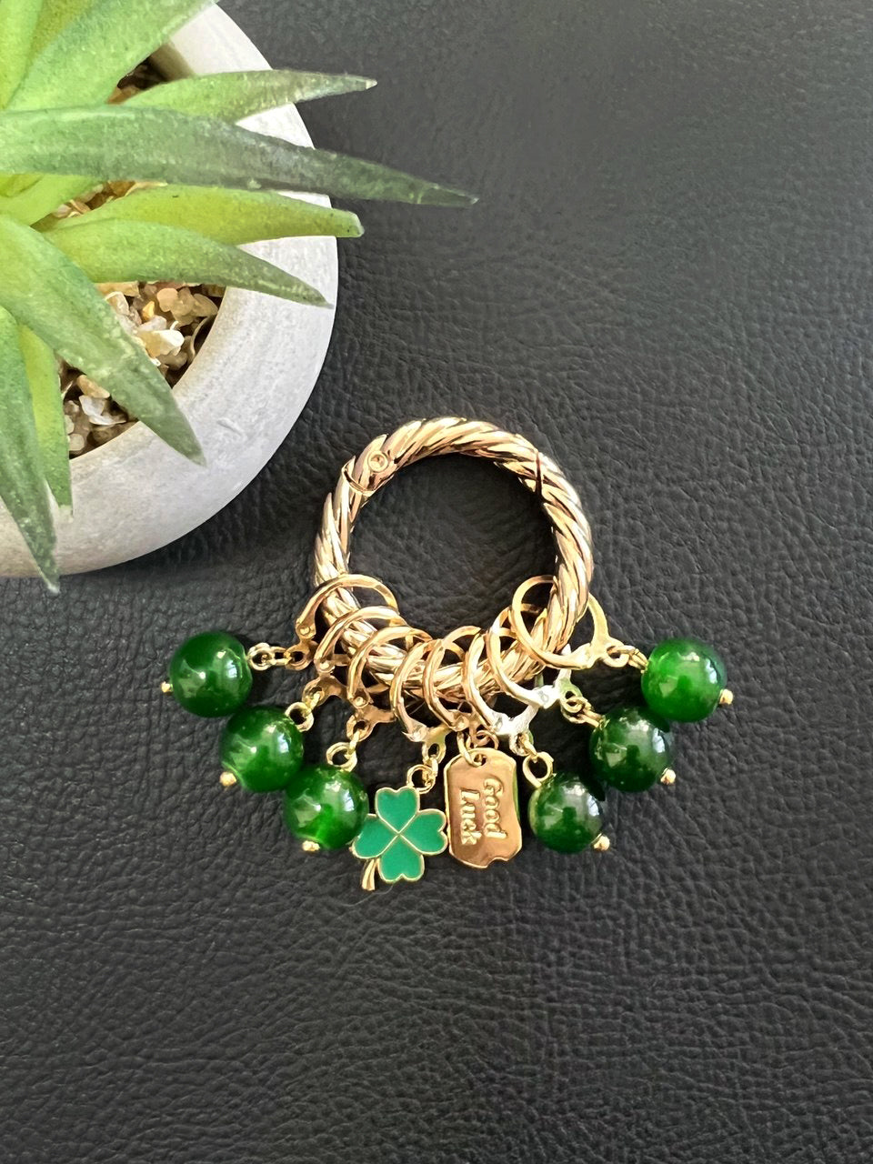 Lucky Clover Stitch Markers Set of 8 with Holder
