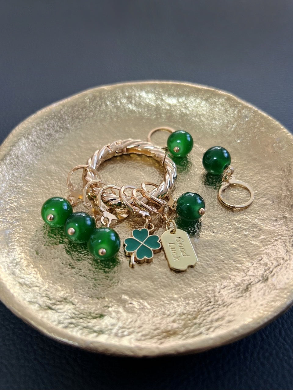 Lucky Clover Stitch Markers Set of 8 with Holder