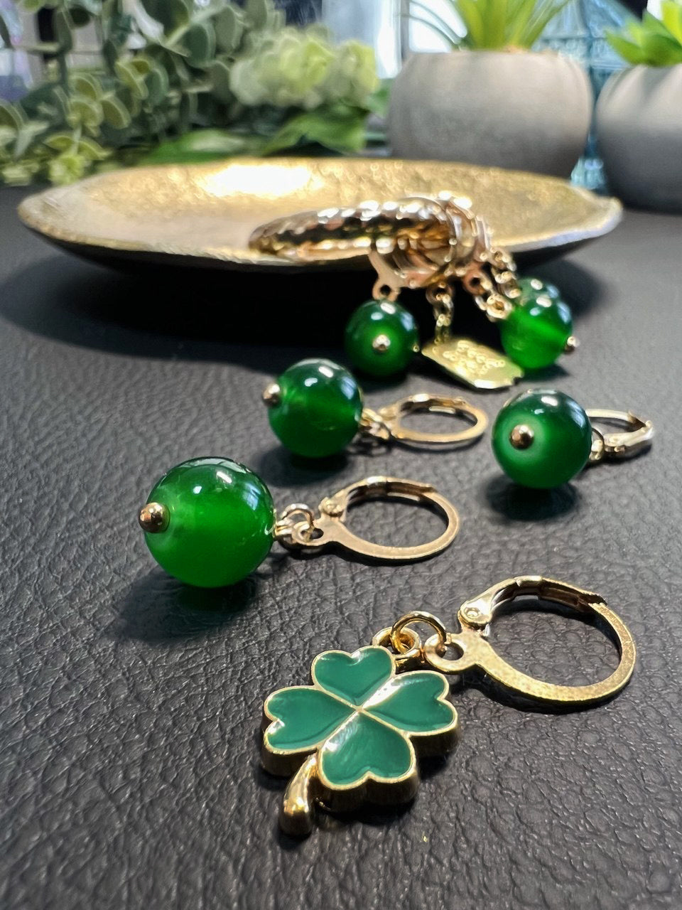 Lucky Clover Stitch Markers Set of 8 with Holder