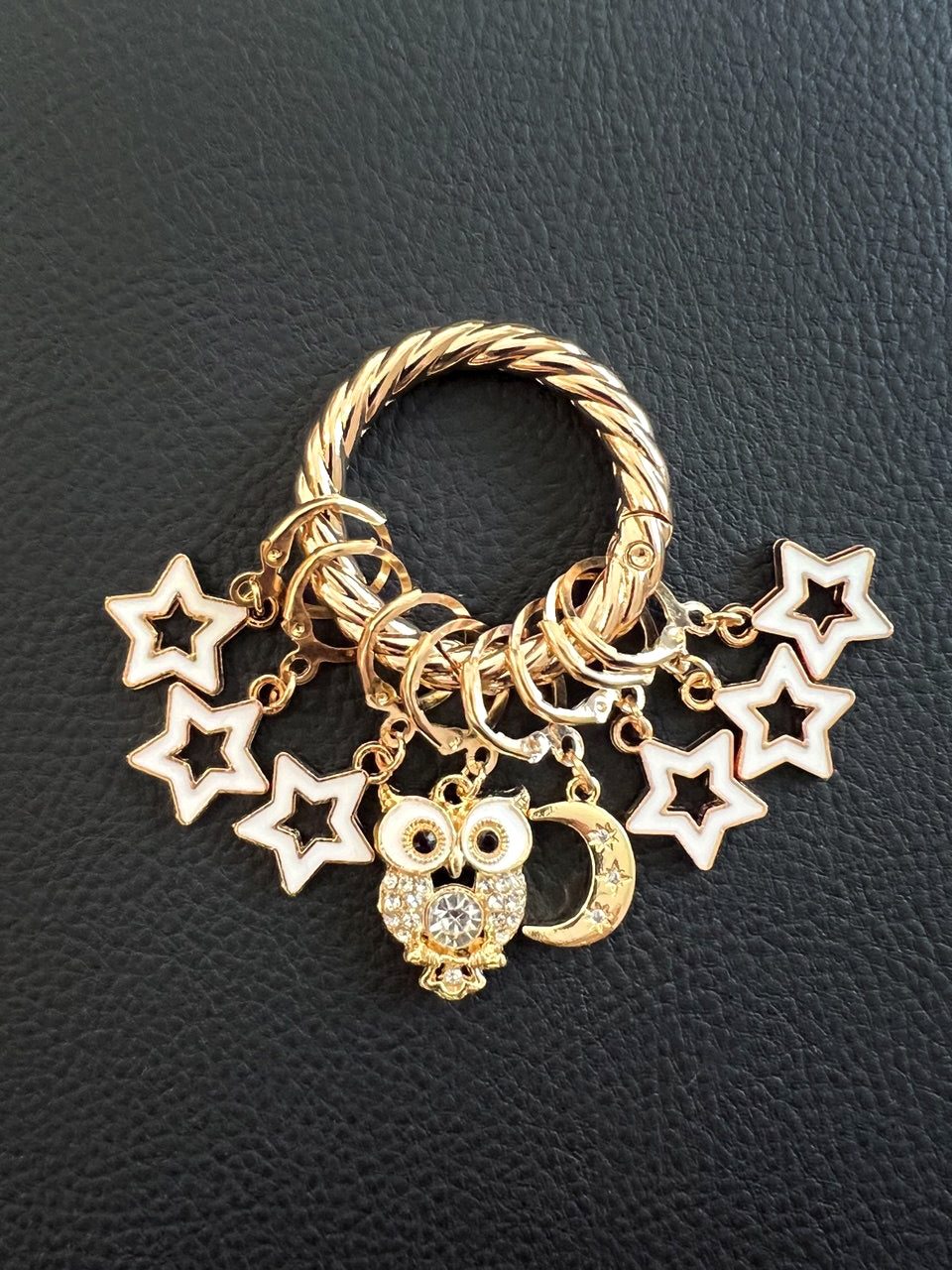 Midnight Owl Stitch Markers Set of 8 with Holder