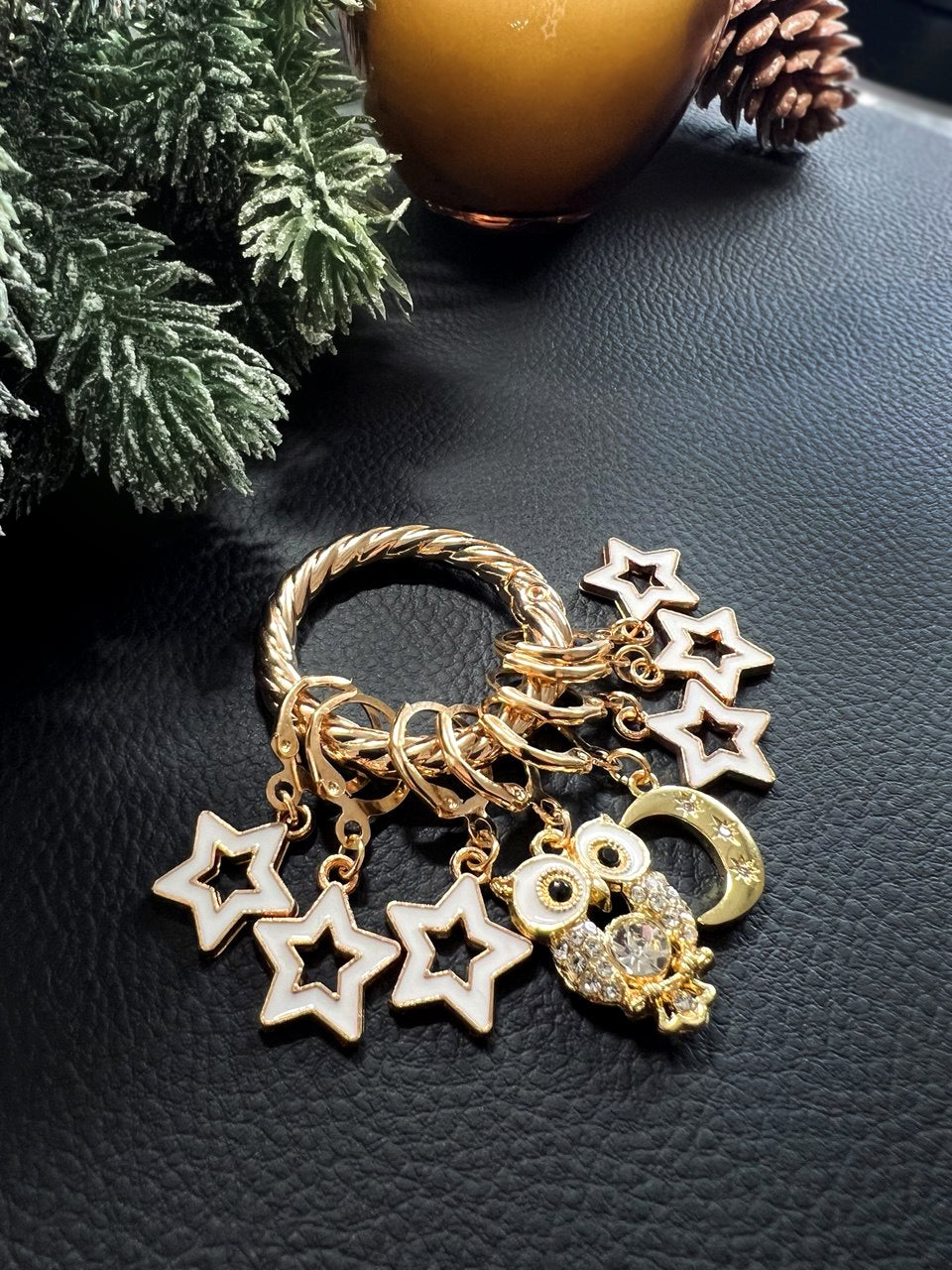 Midnight Owl Stitch Markers Set of 8 with Holder
