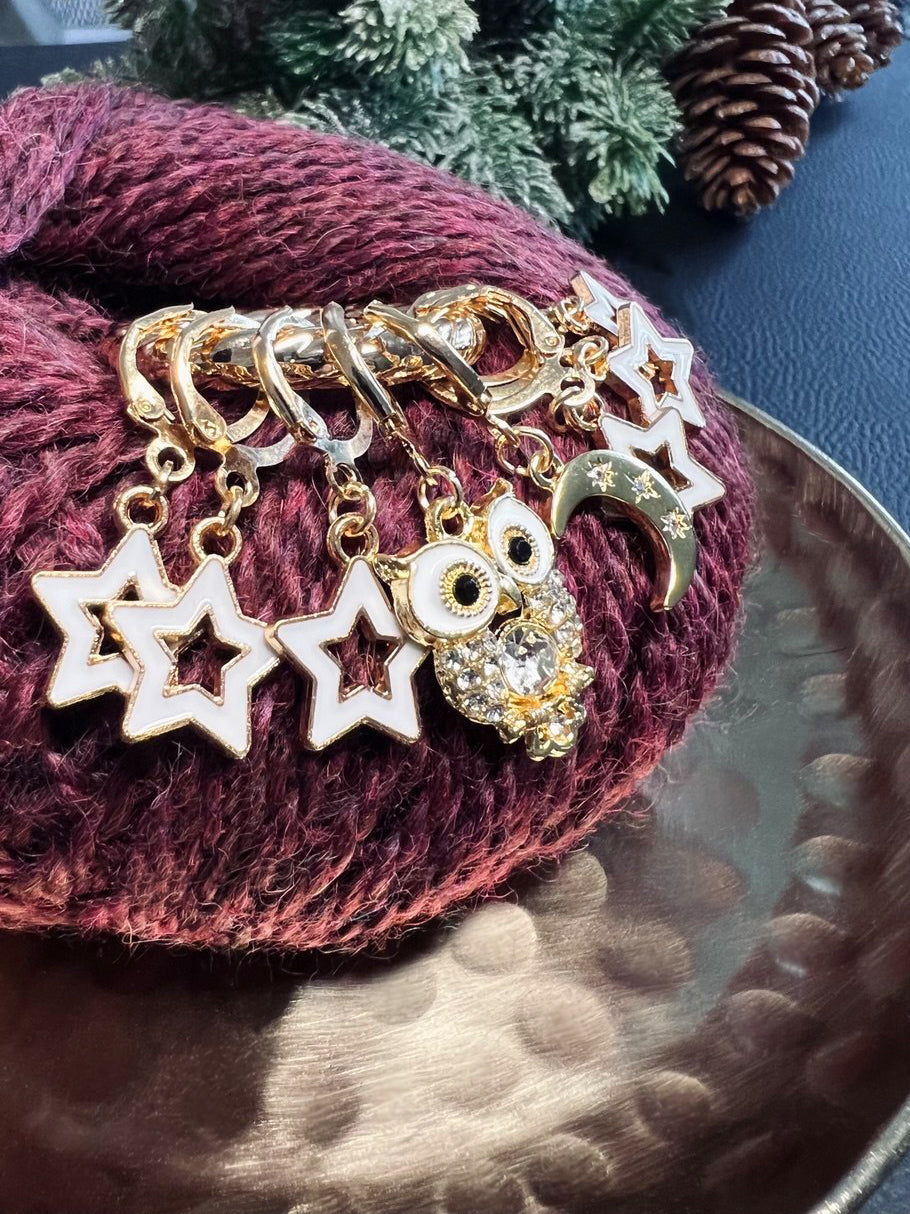 Midnight Owl Stitch Markers Set of 8 with Holder