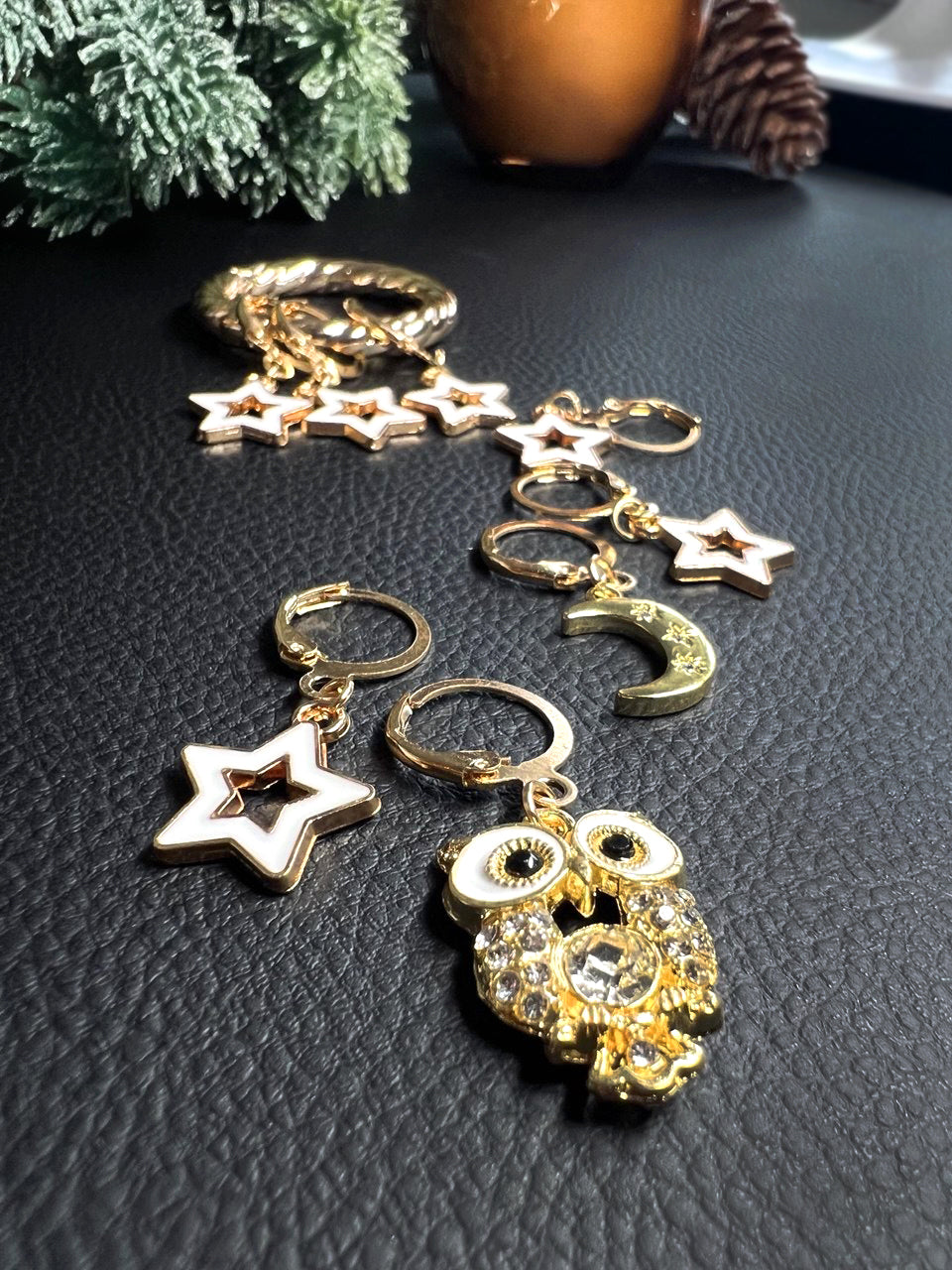 Midnight Owl Stitch Markers Set of 8 with Holder