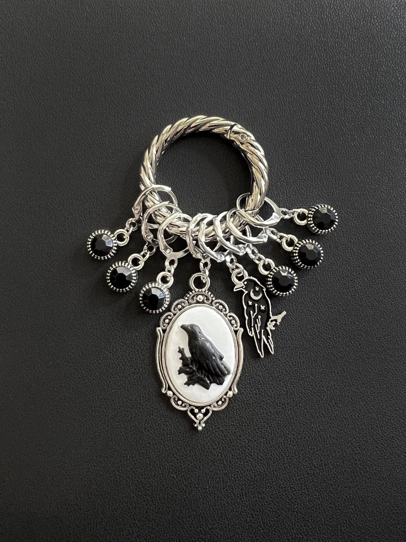 The Raven Stitch Markers Set of 8 with Holder