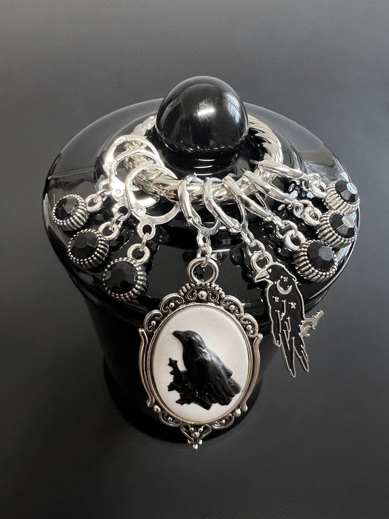 The Raven Stitch Markers Set of 8 with Holder